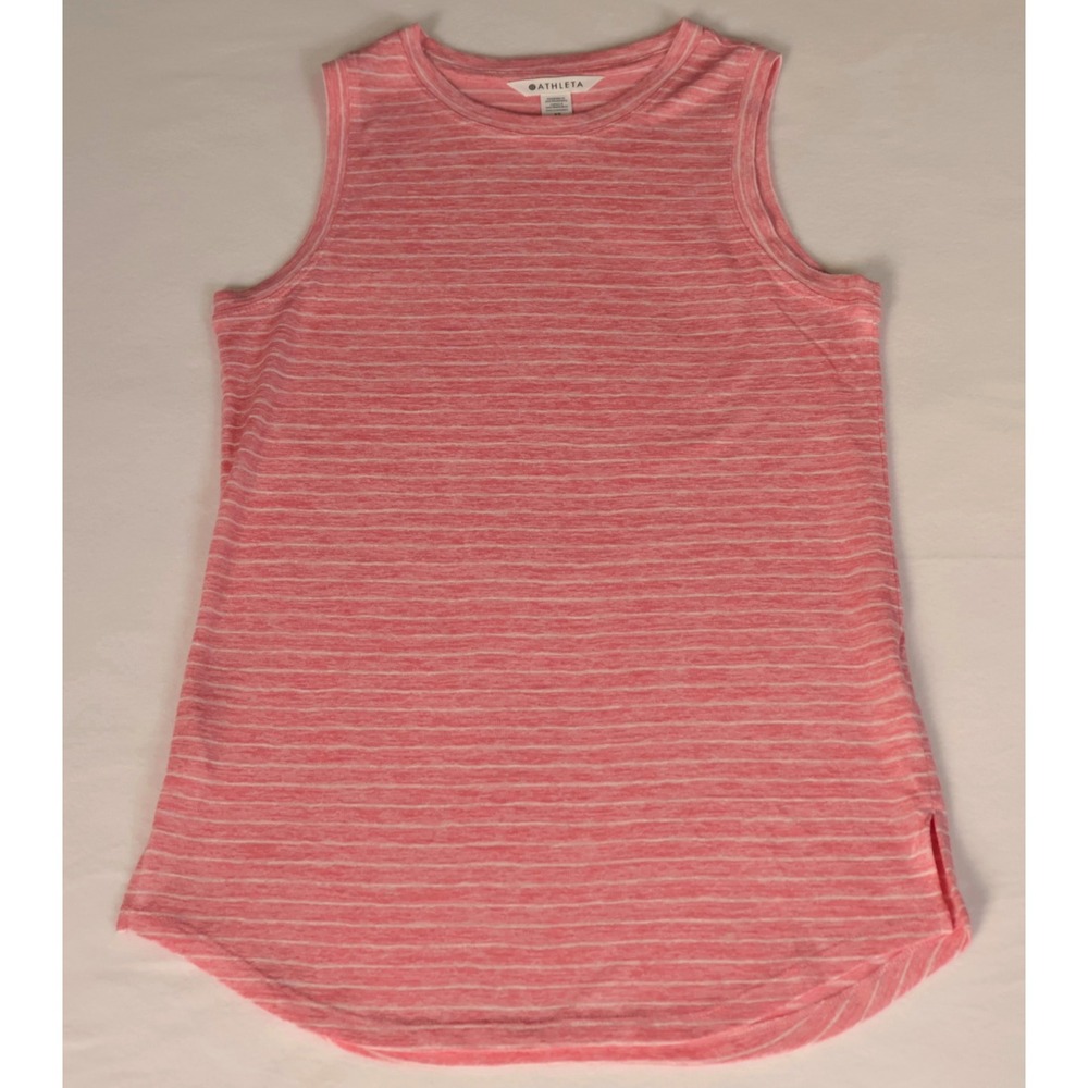 Athleta Pink White Breezy Sleeveless Tank Top XS Relaxed Fit Curved Hem Active